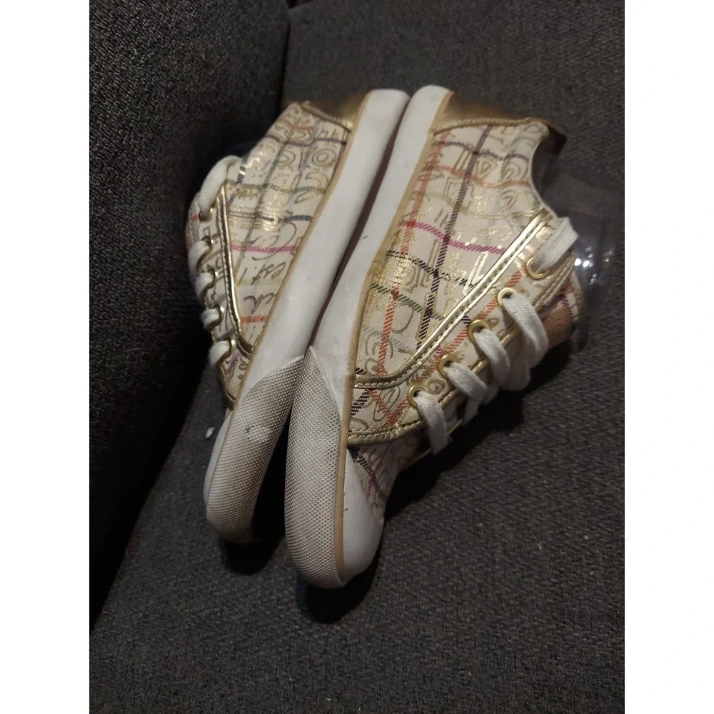 Coach Women's Size 8.5B Barrett Cream Gold Plaid Lace-Up Low Top Sneakers‎ Y2k